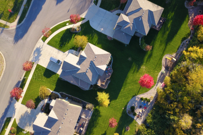 aerial view of new homes