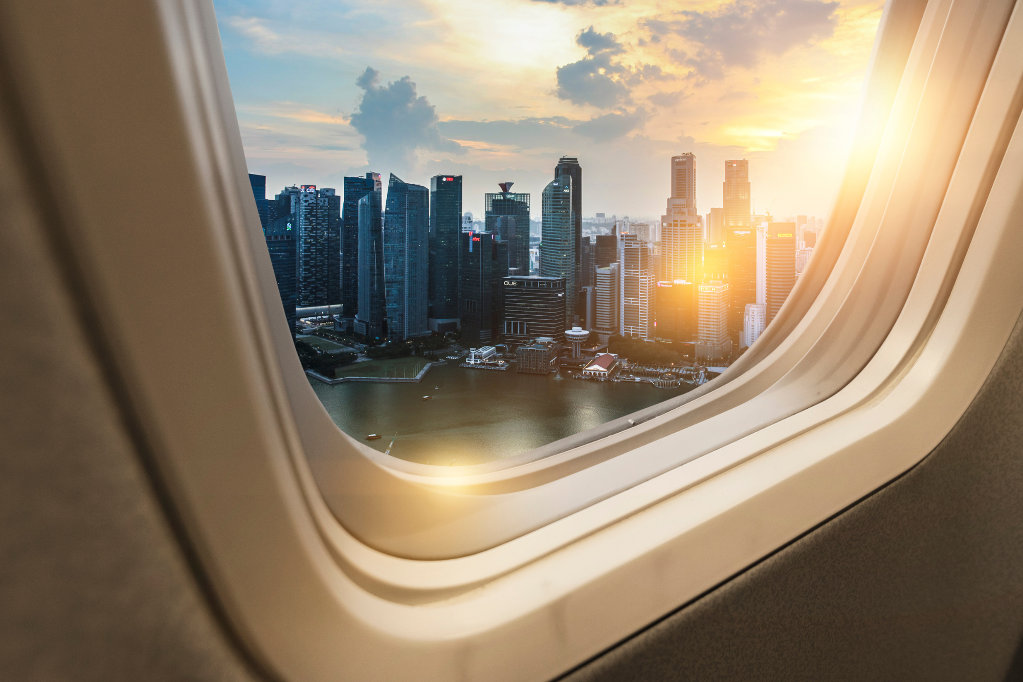 View of the city from an airplane window