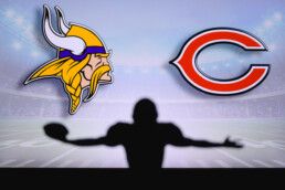 Minnesota Vikings vs. Chicago Bears logos and a silhouette of a football player