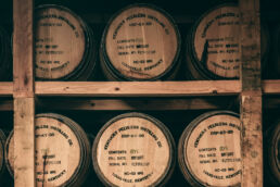 barrels in a distillery